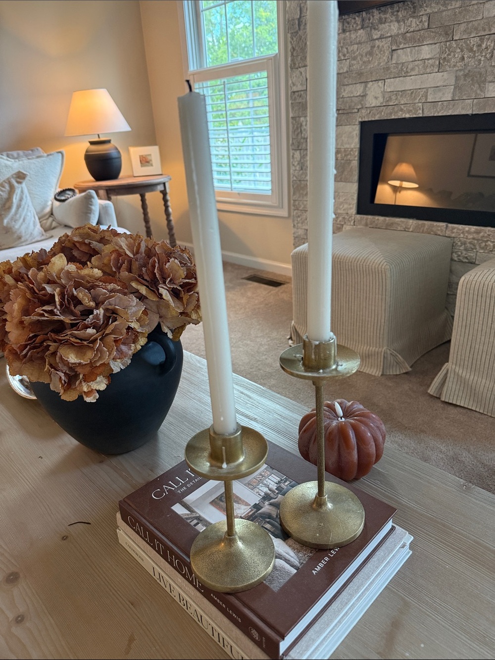 Threshold Gold Brass Taper Candle Holders with White Candles